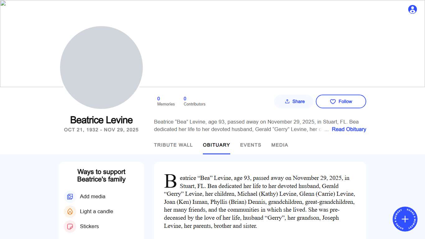 Obituary, Visitation & Funeral Information | Beatrice Levine